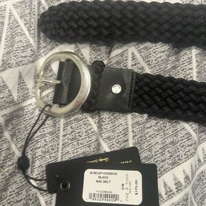 rag & bone Black Braided Bae Belt with Silver Round Buckle
